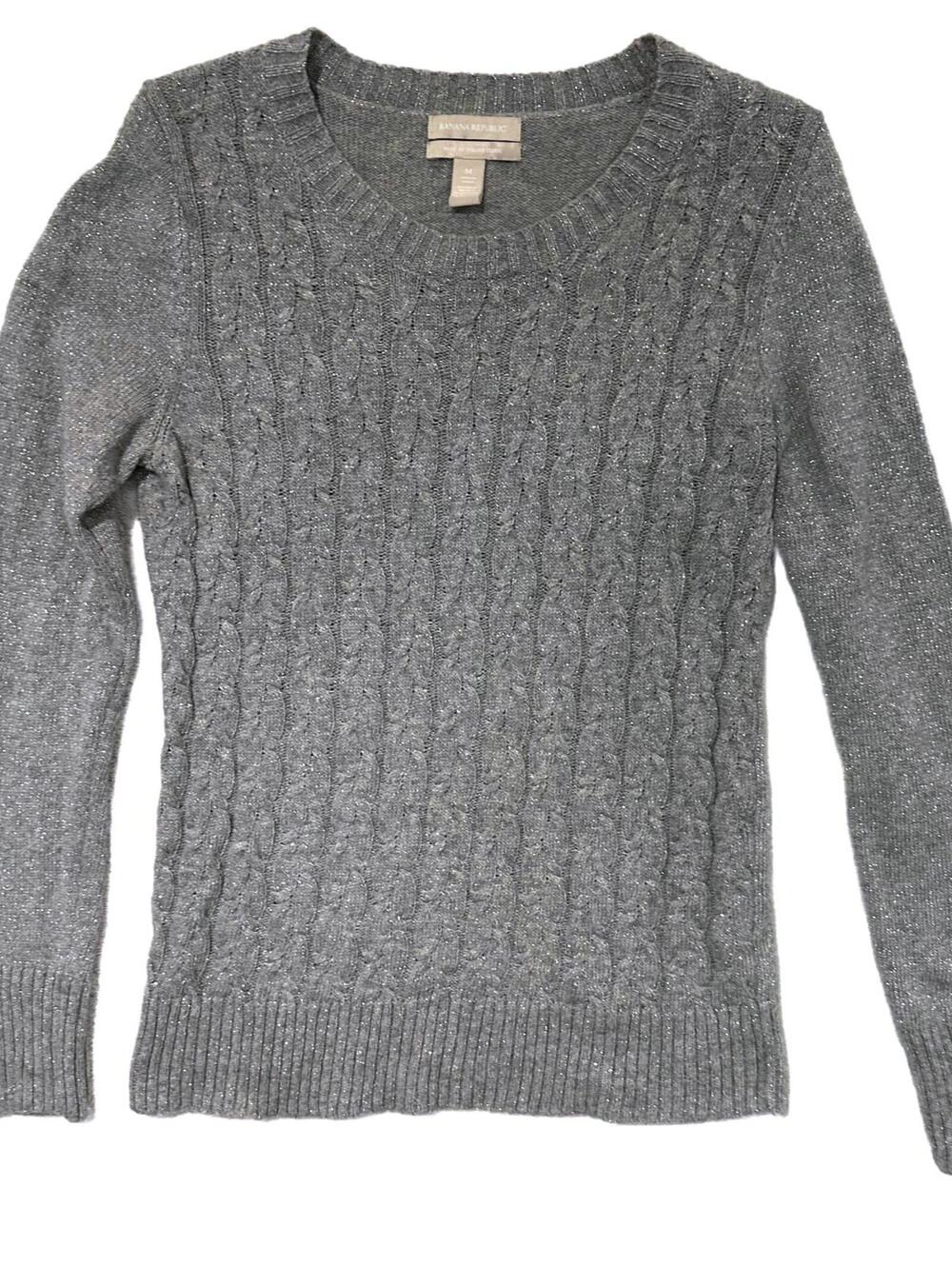 Banana Republic Women's Gray Cable Knit Wool Blend & Metallic Fiber Sweater - M